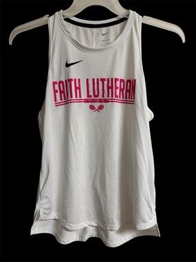 Nike White Tank Top with Black Swoosh and Pink Lettering